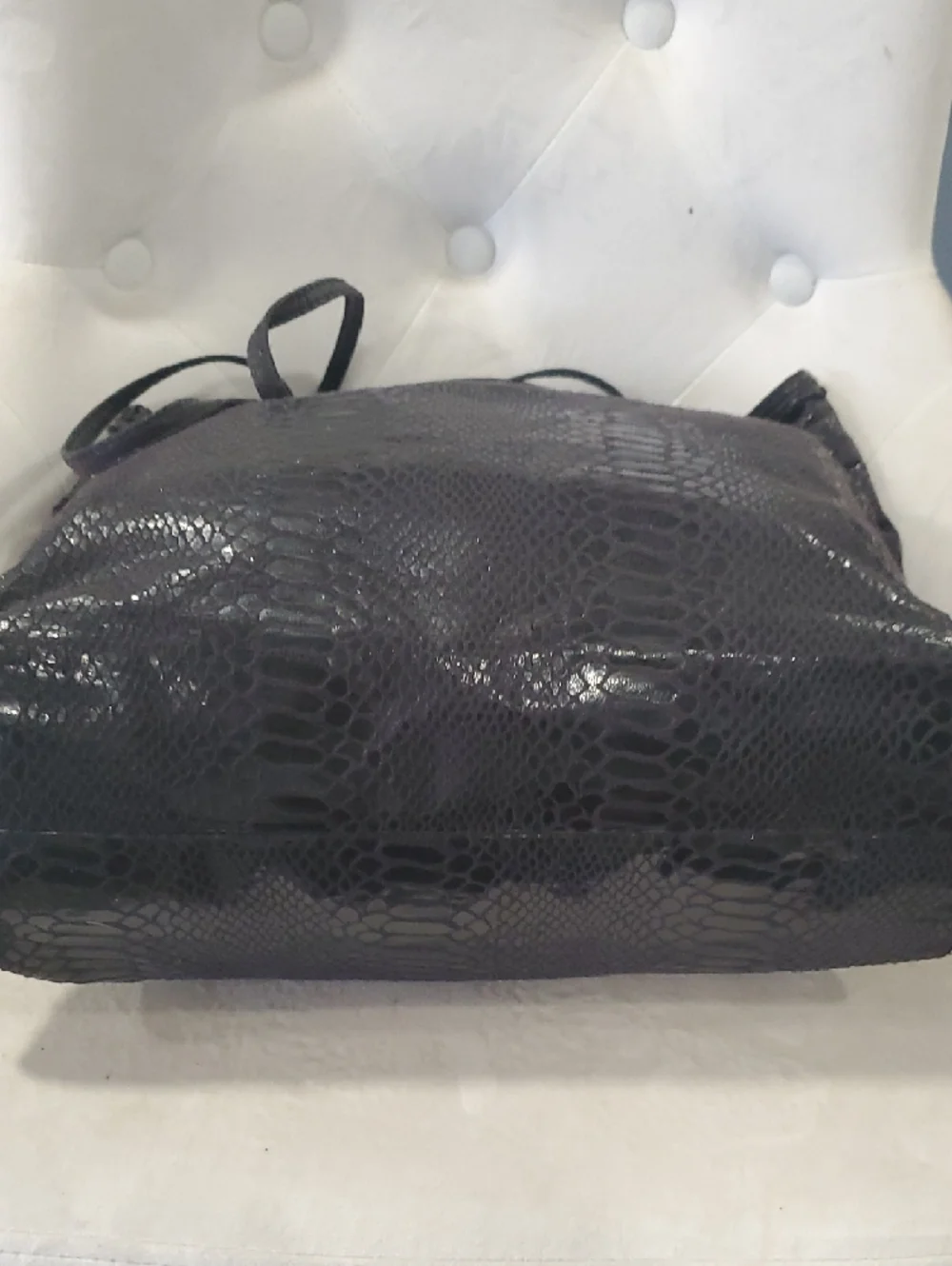 Cache Black Faux Snakeskin Tote with Long Shoulder Straps